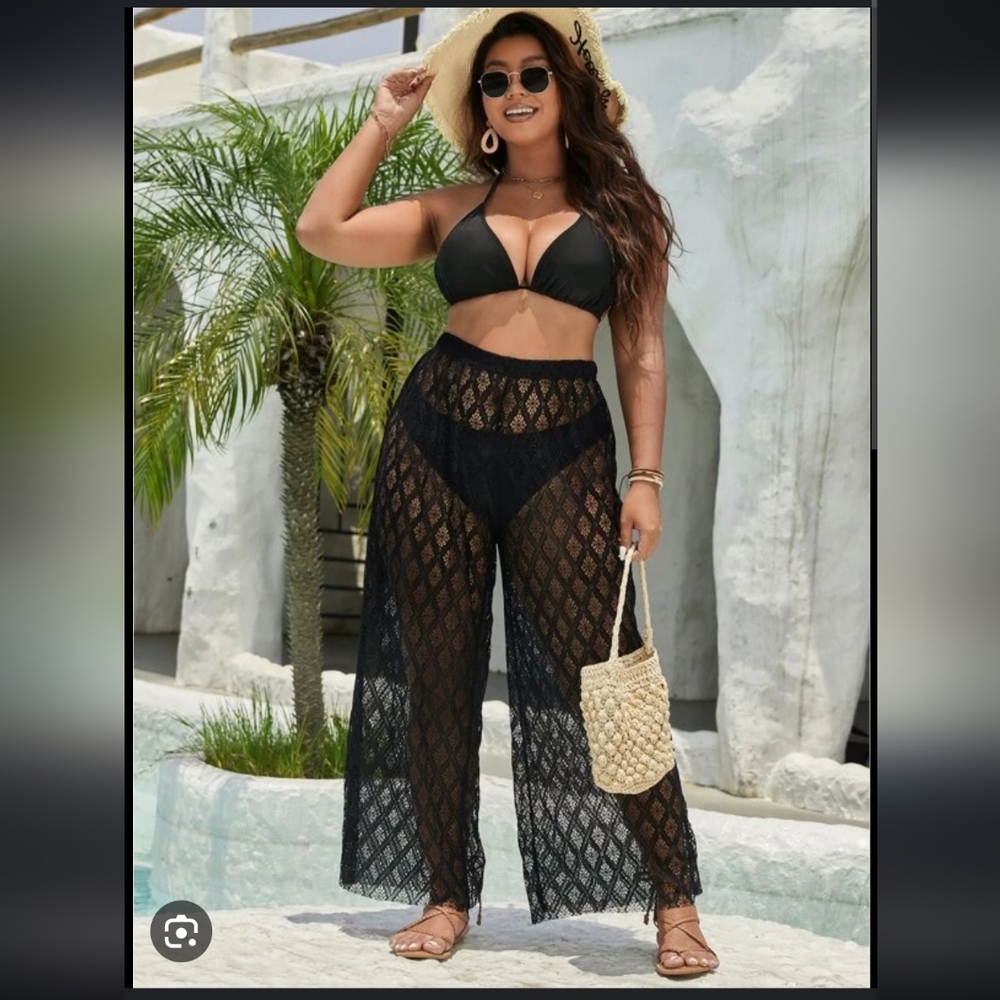 Ingear Floral Crochet Swimsuit Pants Coverup.